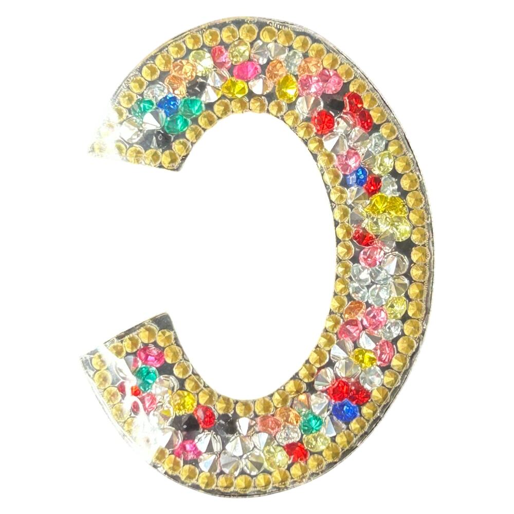 Letter C Multicolor Rhinestone Iron On Patch - Picture 3 of 3